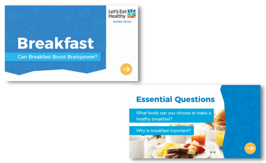 Explore breakfast builder slides for online learning.